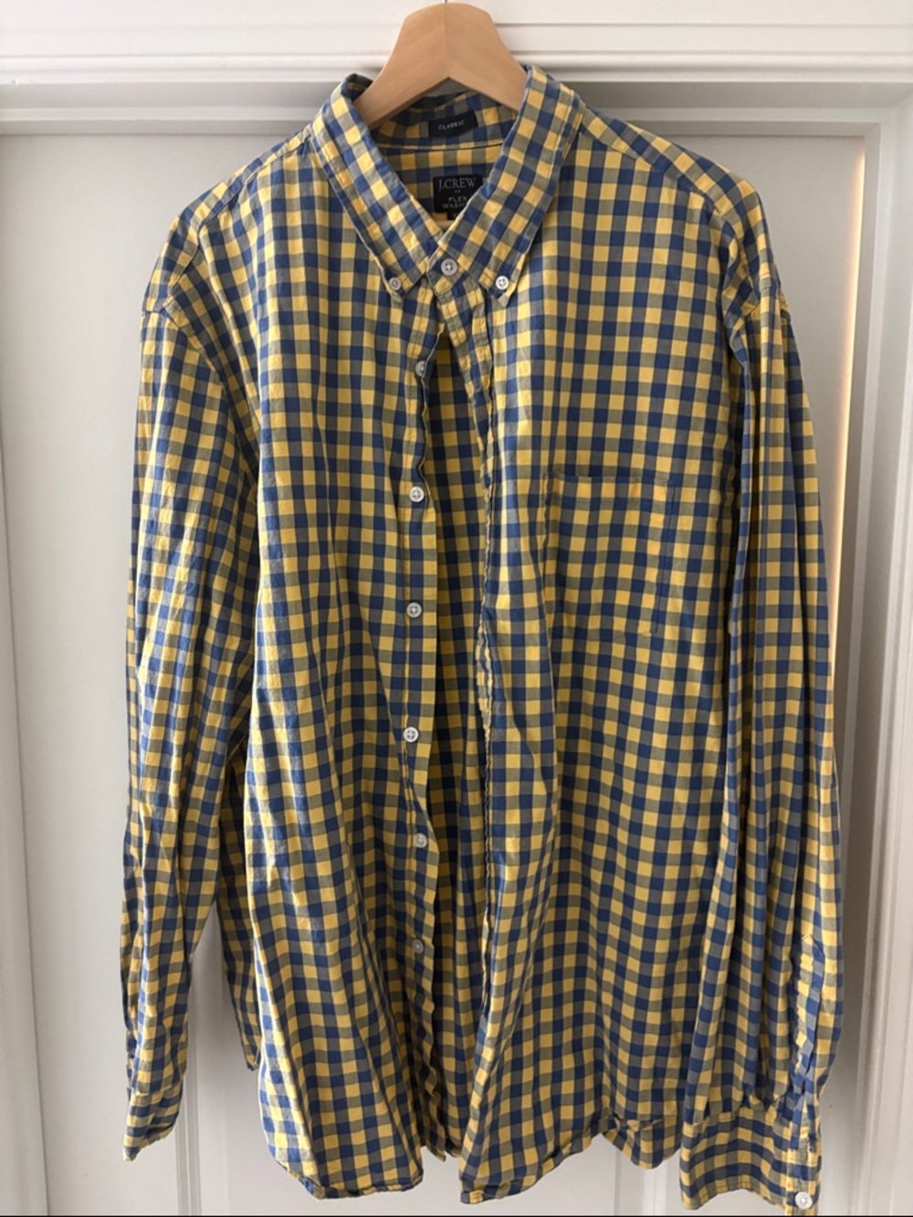 J. Crew Men's Yellow and Navy Check Button-Down Shirt